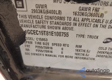 2001 Chevrolet Silverado 1500 Ls z USA, uszkodzony, nr VIN 1GCEC19T81E100755